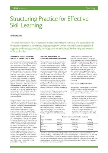 Structuring Practice for Effective Skill Learning - The Football ...