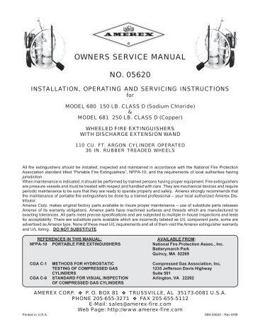 OWNERS SERVICE MANUAL NO. 05620 - Amerex Corporation