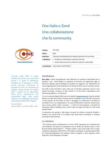 One Italia e Zend Una collaborazione che fa community