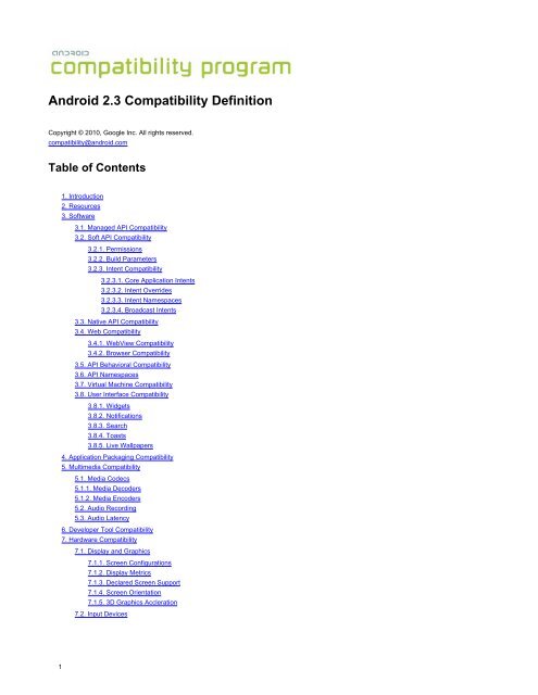 Android 2.3 Compatibility Definition Document (CDD)