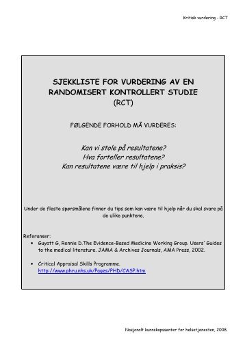 sjekkliste for vurdering av en randomisert kontrollert studie (rct)