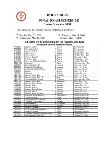 HOLY CROSS FINAL EXAM SCHEDULE Spring Semester 2008