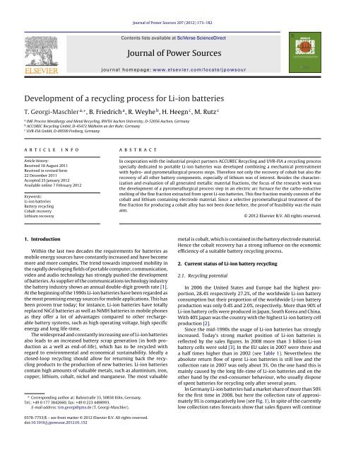 Development of a recycling process for Li-ion batteries