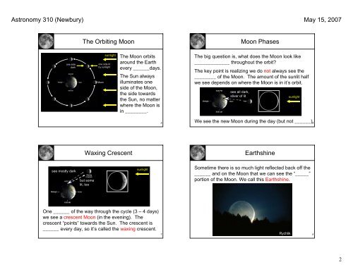 The Motion of the Moon The Moon The Earth, Sun, and Time of Day