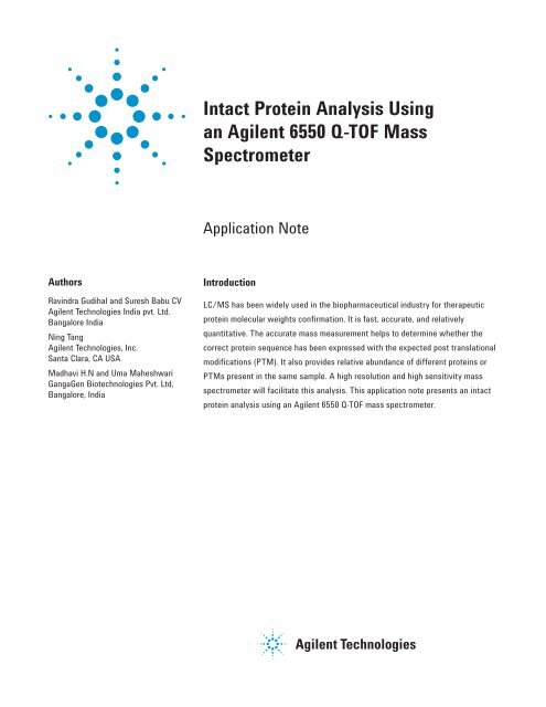 Intact Protein Analysis Using an Agilent 6550 Q-TOF Mass ...