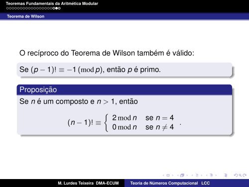 Pequeno Teorema de Fermat Seja p um primo e a ∈ Z. Ent˜ao ap ...