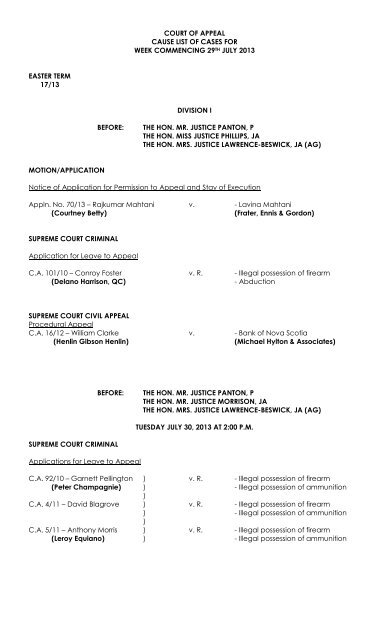 Cause List for week commencing 29 July 2013.pdf - The Court of ...