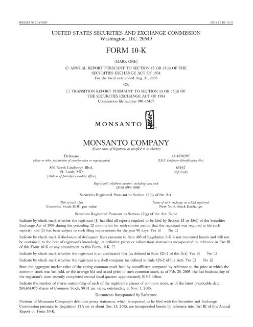 Monsanto Company 2005 Annual Report 10-K