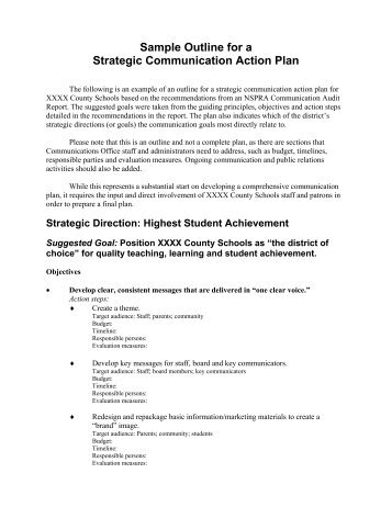 Sample Outline for a Strategic Communication Action Plan