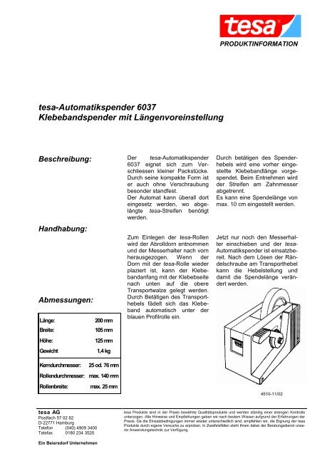 tesa-Automatikspender 6037 ... - Moosmann GmbH & Co. KG