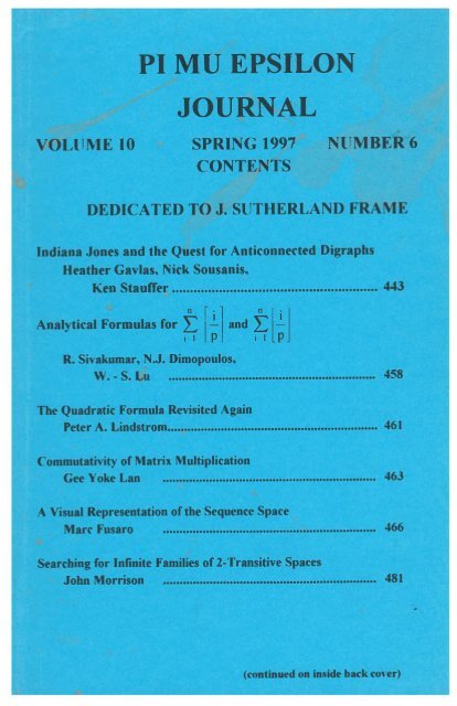 Vol. 10 No 6 - Pi Mu Epsilon