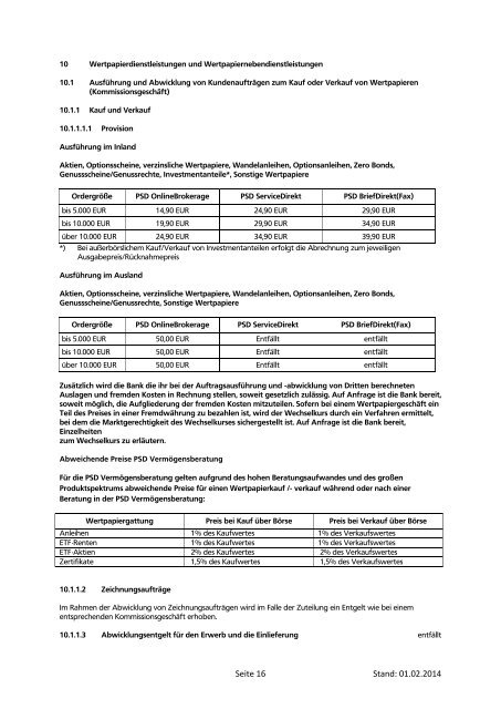 Preisverzeichnis - PSD Bank Westfalen-Lippe eG