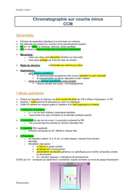 Chromatographie sur couche mince CCM - PharmaEtudes