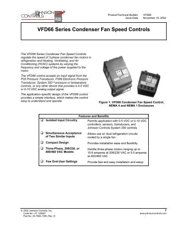 VFD66 Series Condenser Fan Speed Controls Product/ Technical ...