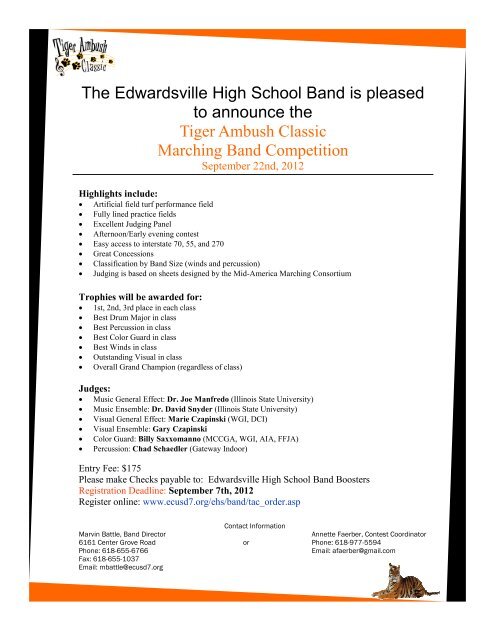 The Edwardsville High School Band is pleased to announce the ...