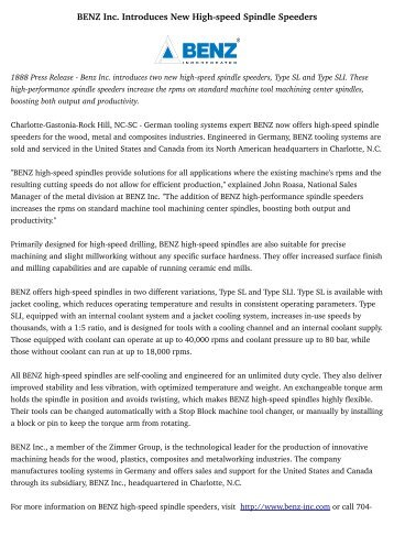 tooling expert benz inc presenting new 1888 press release - benz inc to present four new products at imts 2014, including the lina and lins broaching tools, c-axis angle head, and mini flex-angle head charlotte-gastonia-rock hill, nc-sc - benz inc has announced that it will be presenting four new tooling systems during imts . tooling expert benz inc presenting new 1888 press release - benz inc to present four new products at imts 2014, including the lina and lins broaching tools, c-axis angle head, and mini flex-angle head charlotte-gastonia-rock hill, nc-sc - benz inc has announced that it will be presenting four new tooling systems during imts .