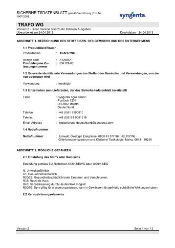 TRAFO WG Sicherheitsdatenblatt - Syngenta