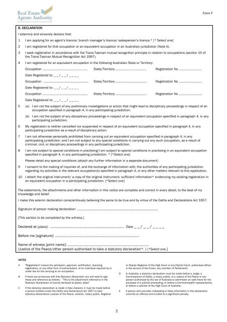 Application pack for trans-tasman mutual recognition arrangement