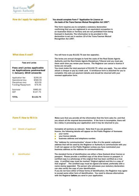 Application pack for trans-tasman mutual recognition arrangement