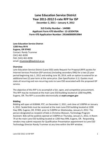 Lane Education Service District Year 2011-2012 E-rate RFP for ISP