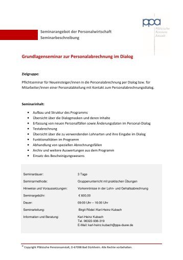 Grundlagenseminar zur Personalabrechnung im Dialog - PfÃ¤lzische ...