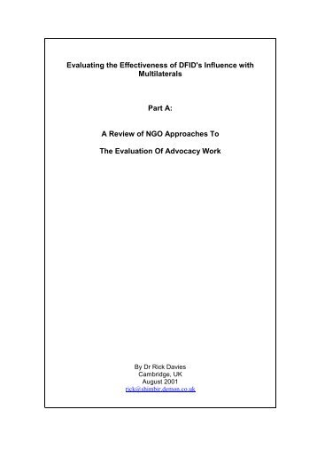 Review of NGO approaches to advocacy work Davies 2001, DFID