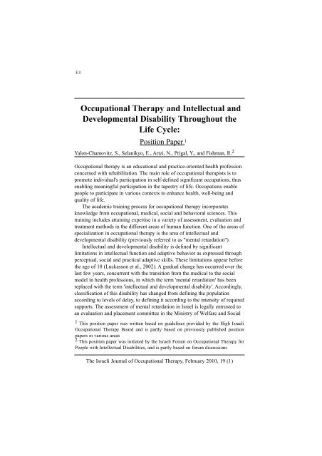 Occupational Therapy and Intellectual and Developmental Disability ...