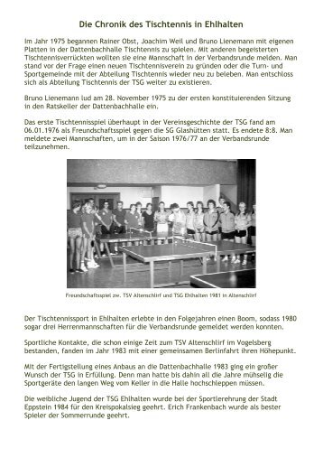 Die Chronik des Tischtennis in Ehlhalten - TSG Ehlhalten