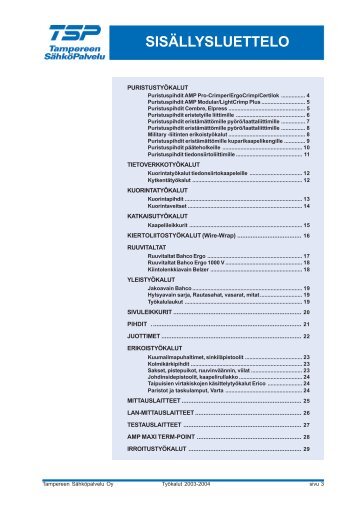 SISÄLLYSLUETTELO - Tampereen  Sähköpalvelu Oy