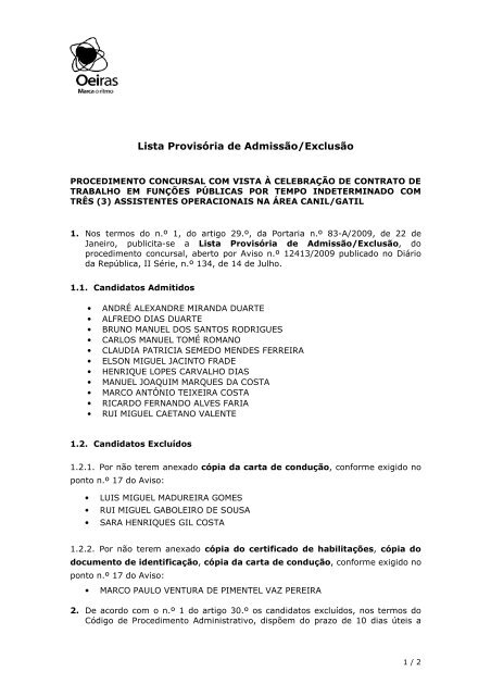 Lista Provisória de Admissão/Exclusão