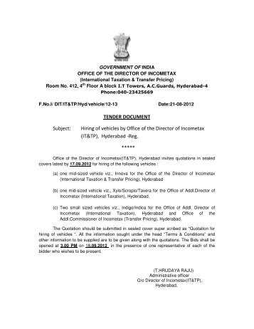 Hiring of vehicles by Office of the Director of Incometax