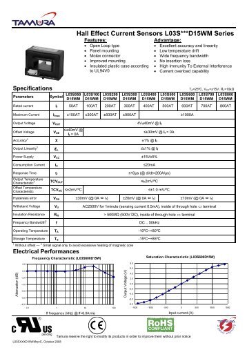 Hall Effect Current Sensors L03S***D15WM Series - BFi OPTiLAS A/S