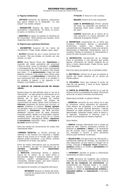 RESUMEN PSU LENGUAJE - Sector Lenguaje y Comunicación