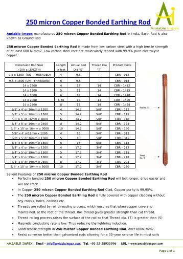 250 micron Copper Bonded Earthing Rod - Amiable Impex