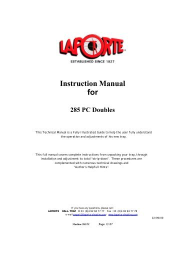 Instruction Manual for - Kilwell Sports Limited