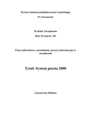 TytuÃ…Â‚: System poczta 2000