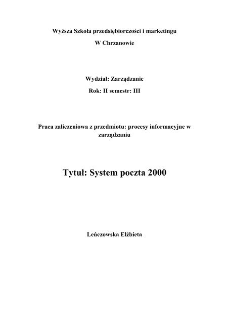 TytuÃ…Â‚: System poczta 2000