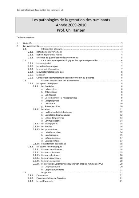 Les pathologies de la gestation des ruminants AnnÃ©e 2009-2010 ...