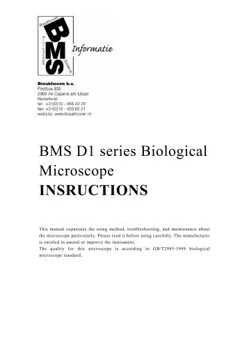 BMS D1 series Biological Microscope INSRUCTIONS - BMS and ...
