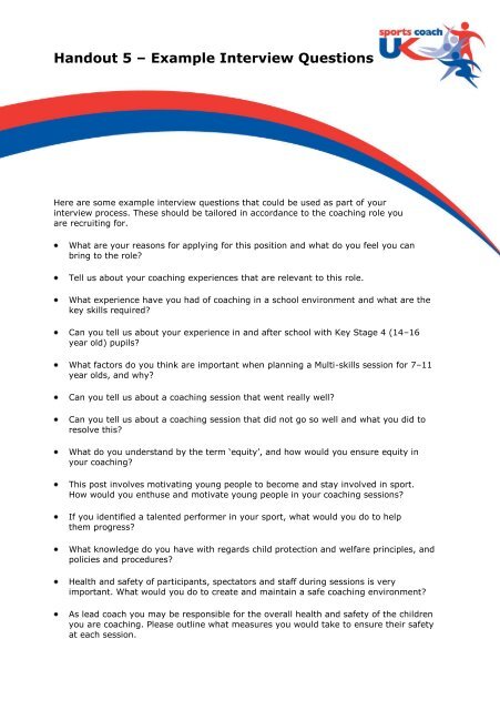 Handout 5 - Example Interview  - sports coach UK