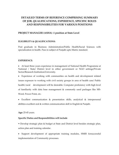 Term Job Guide Examples detailed terms of reference comprising summary of job ...