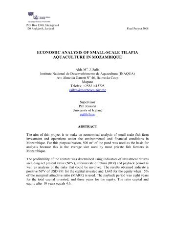 economic analysis of small-scale tilapia aquaculture in mozambique