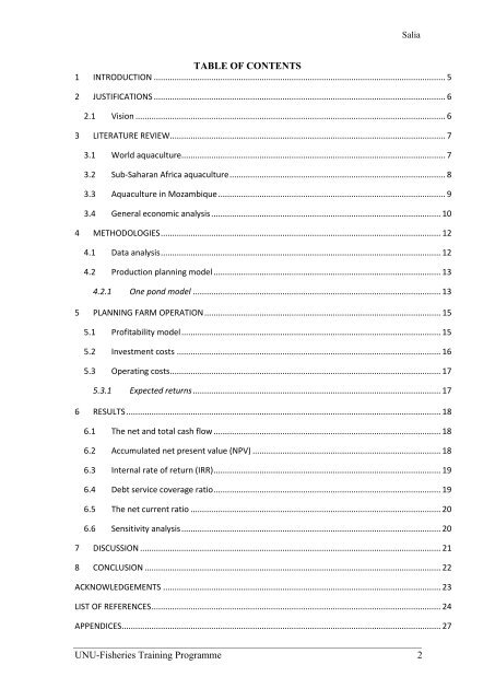 economic analysis of small-scale tilapia aquaculture in mozambique