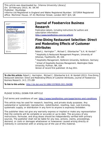 Fine-Dining Restaurant Selection: Direct and ... - Food Ethics