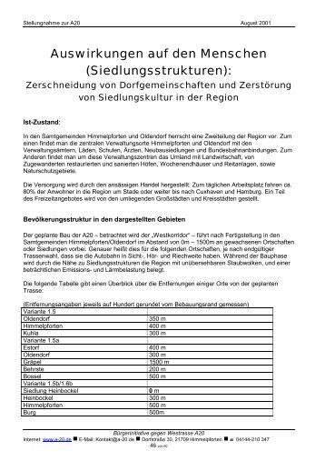 Text der Stellungnahme - BÃ¼rgerinitiative gegen Westtrasse A20/ A22