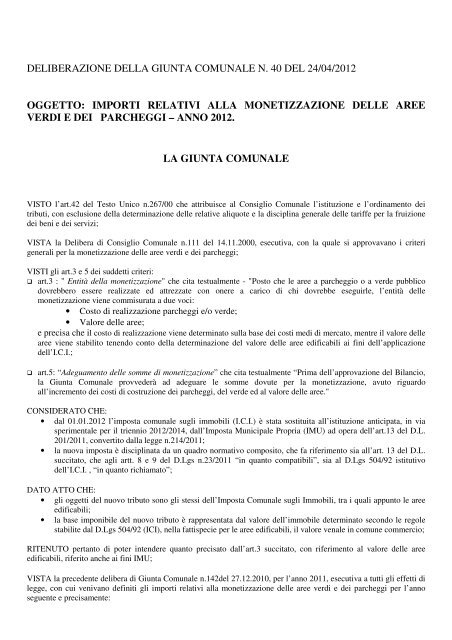 importi relativi alla monetizzazione delle aree verdi e dei