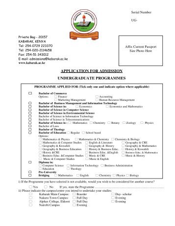 application for admission undergraduate programmes - Kabarak ...