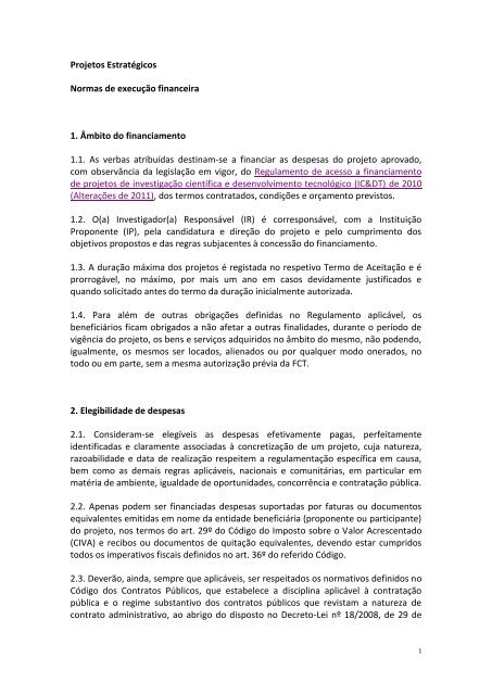 Projetos EstratÃ©gicos Normas de execuÃ§Ã£o financeira 1 ... - FCT