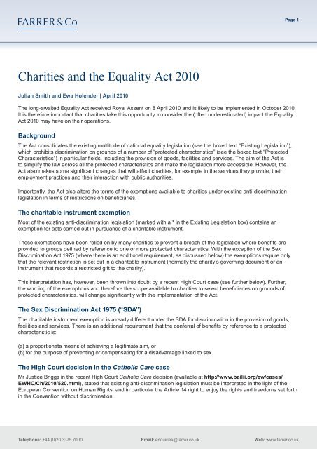 Charities and the Equality Act 2010.pdf348kB - Farrer &amp; Co
