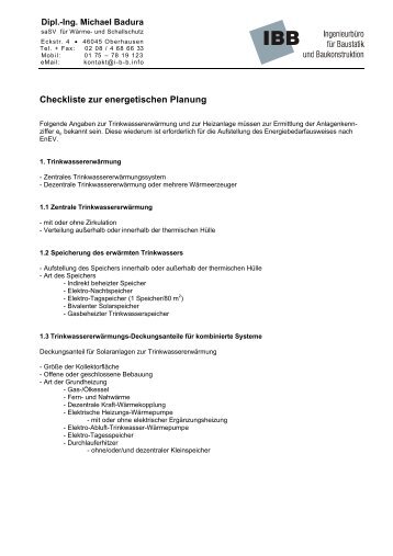 Katalog Anlagenaufwandszahl - IBB Ing.